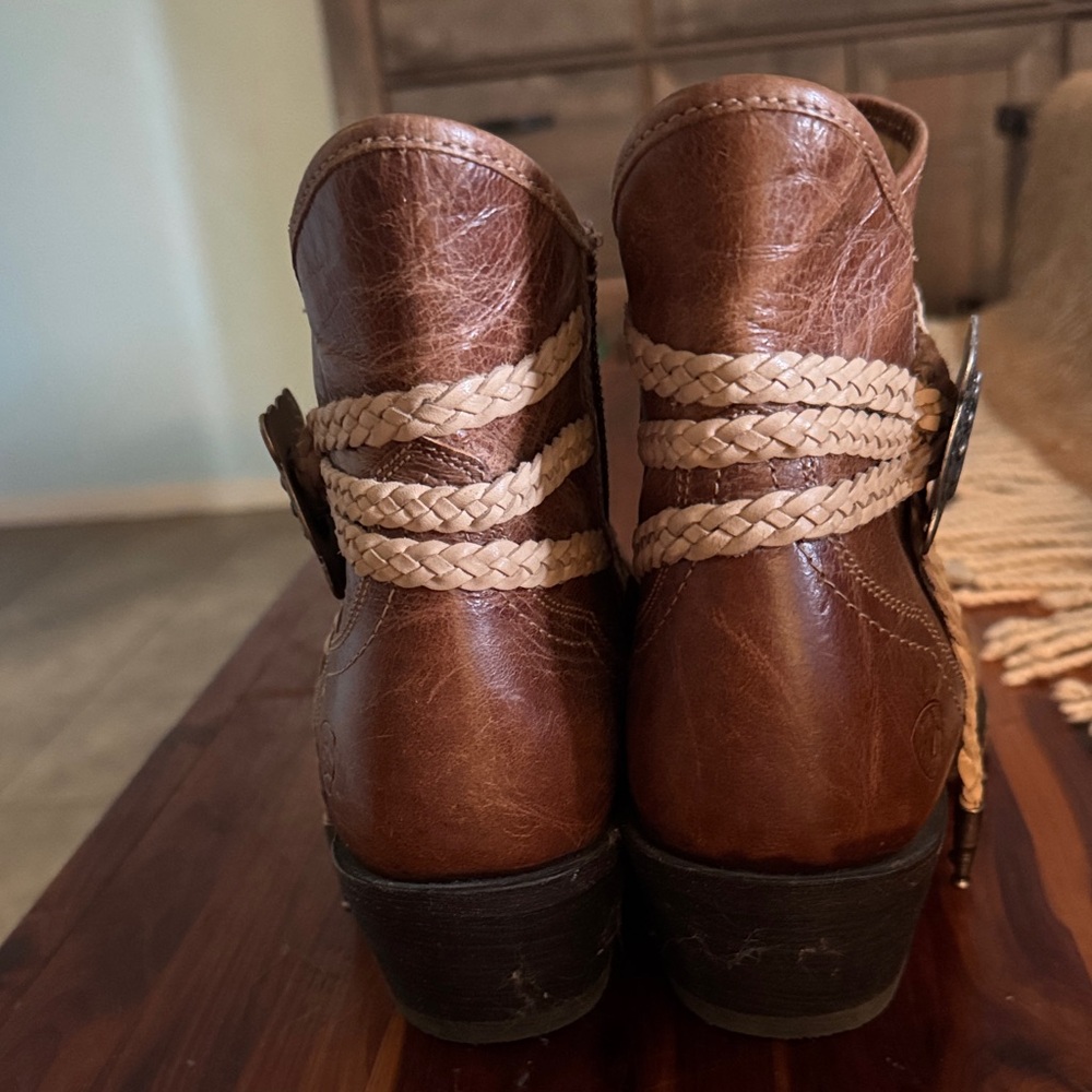 Ariat Brown Leather Ankle Booties with Braided Accents - Picture 5 of 6